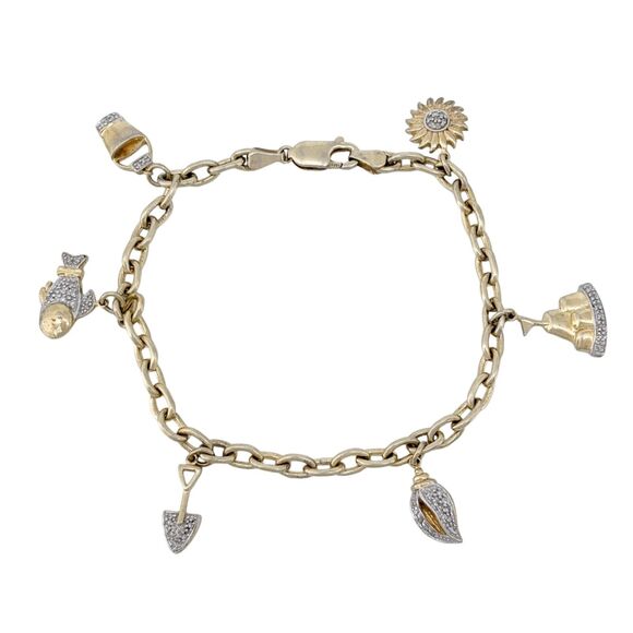 Vintage Sterling Silver 0.25ctw Diamond Accent Sea Ocean Beach Charm Bracelet 7" - Picture 2 of 6